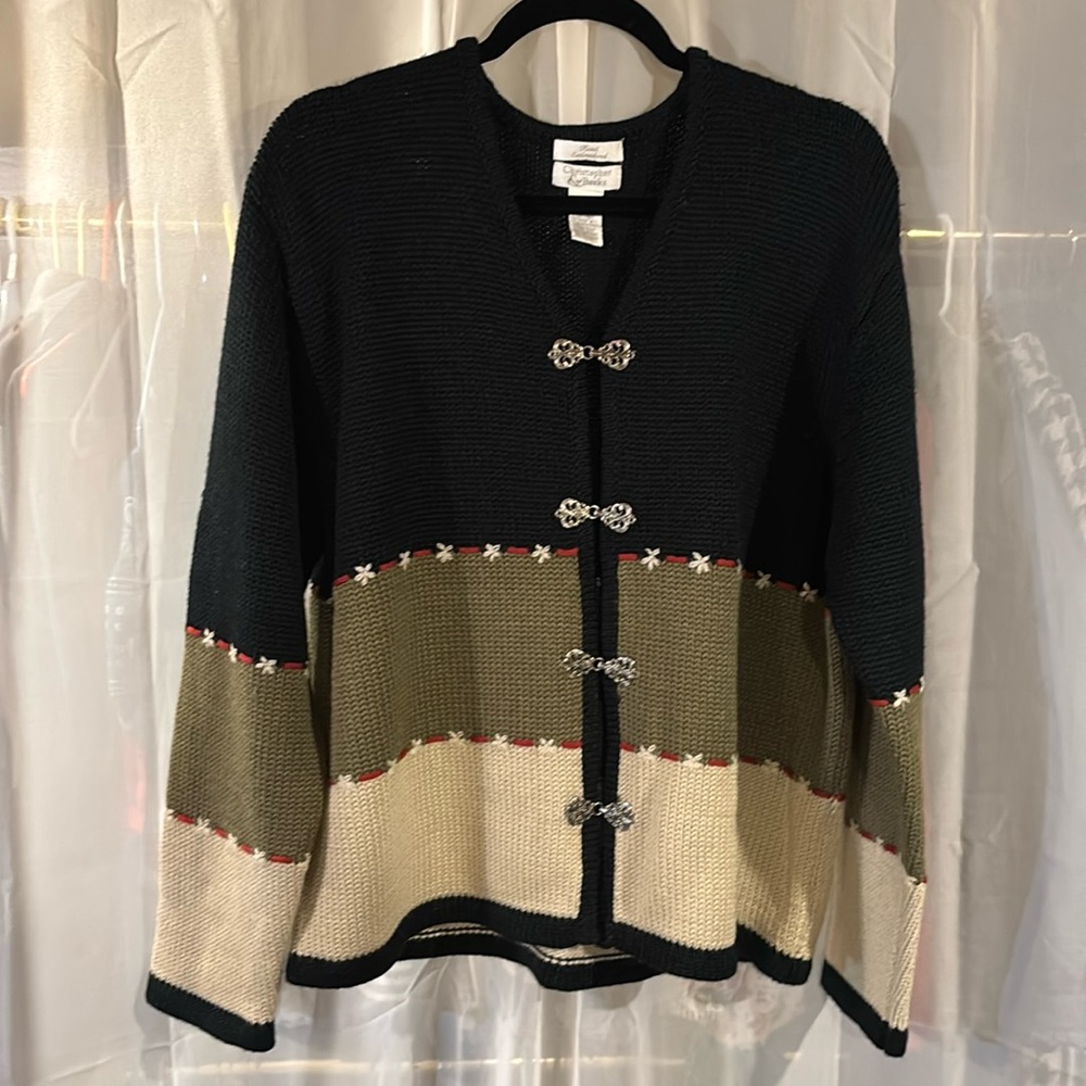 Christopher & Banks Vintage Wool/Acrylic Embroidered Sweater Cardigan